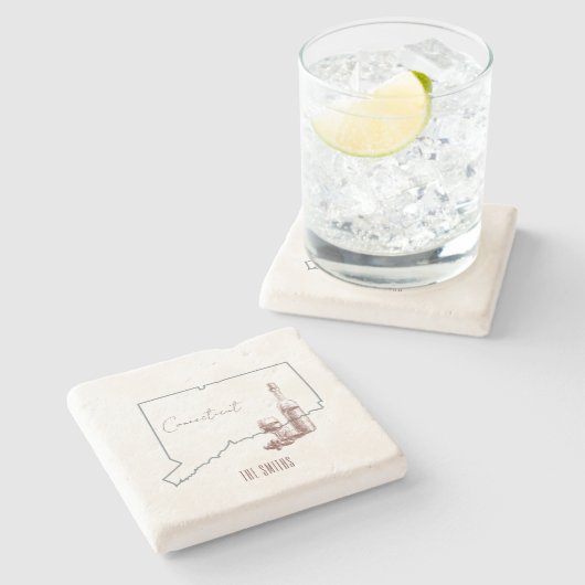 Connecticut Staat Weinflasche Steinuntersetzer (Seitenansicht)