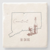 Connecticut Staat Weinflasche Steinuntersetzer (Vorderseite)