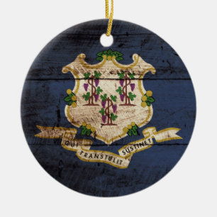 Connecticut-Staats-Flagge auf altem hölzernem Kor Keramik Ornament