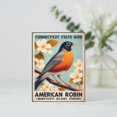 Connecticut State Bird - American Robin Vintage Postkarte (Stehend Vorderseite)