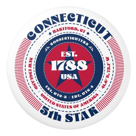 Connecticut US Staat Red White Blue Typografie Keramikknauf (Vorderseite)