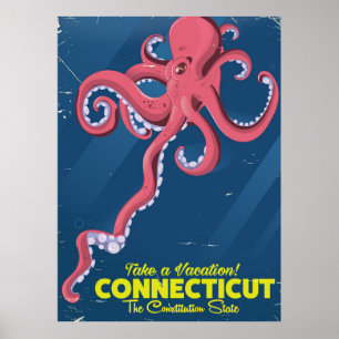 Connecticut USA Tintenfisch vintage Reiseposter Poster