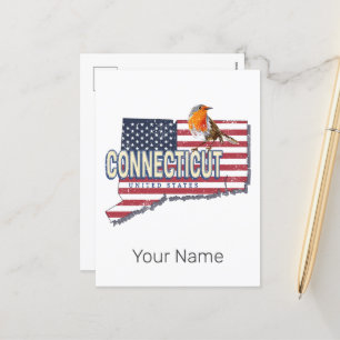 Connecticut Vereinigte Staaten Retro-Staatskarte v Feiertagspostkarte