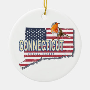 Connecticut Vereinigte Staaten Retro-Staatskarte v Keramik Ornament