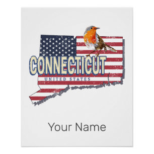 Connecticut vereinte Staaten Retrokarte Staat Vint Poster