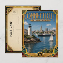 Connecticut Vintage Art Deco Golden Age Postkarte