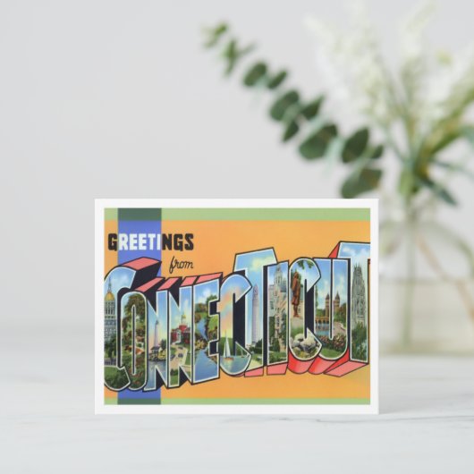 Connecticut Vintage Großbuchstaben Postkarte (Stehend Vorderseite)