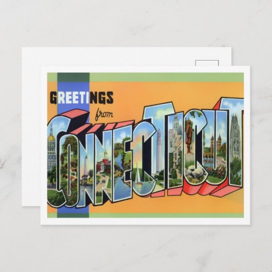 Connecticut Vintage Großbuchstaben Postkarte (Vorne/Hinten)