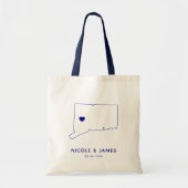 Connecticut Wedding Welcome Bag Tote Navy Blue Map Tragetasche (Vorne)
