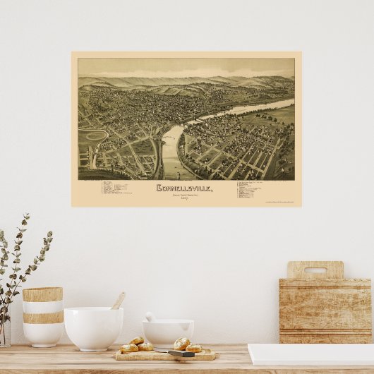 Connellsville, PA Panoramic Map - 1897 Poster (Küche)