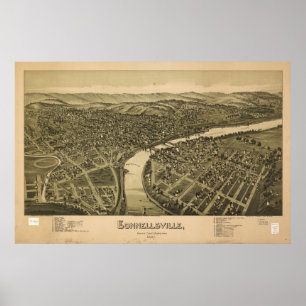 Connellsville PA-Vogel-Augen-Ansicht-panoramische Poster