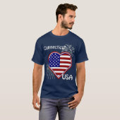 Conneticut 4. Juli Feuerwerk Herzenflagge Marine T-Shirt (Vorne ganz)