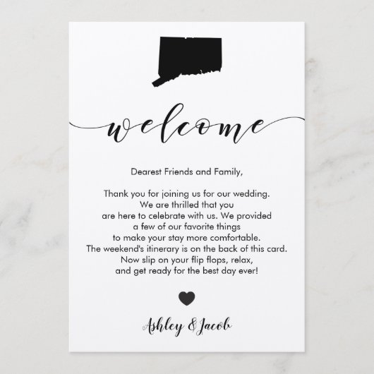Conneticut Wedding Willkommensbrief & Tour Programm (Vorderseite)
