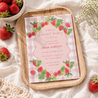 Conquette Beere Erdbeere Floral Mädchen Baby Showe Einladung