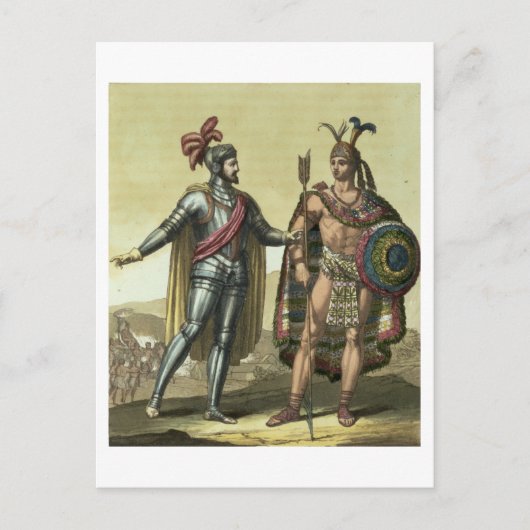 Conquistador mit einem amerikanischen Indianerober Postkarte (Vorderseite)