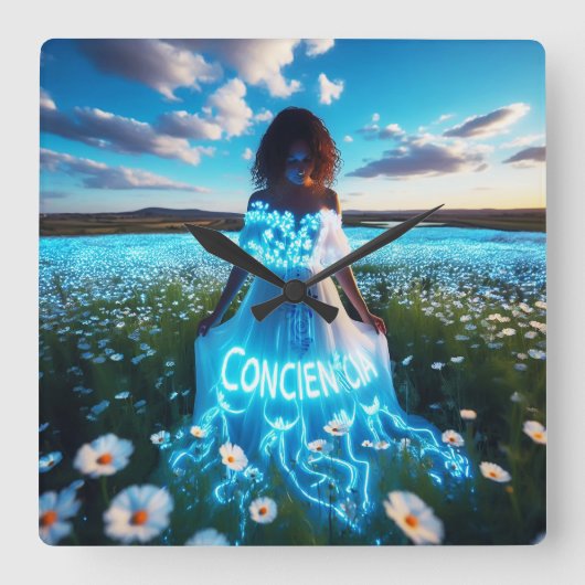 Consciousness / Conciencia Quadratische Wanduhr (Vorderseite)