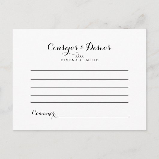Consejos y Deseos Modernos Wedding Advice Card Postkarte (Vorderseite)