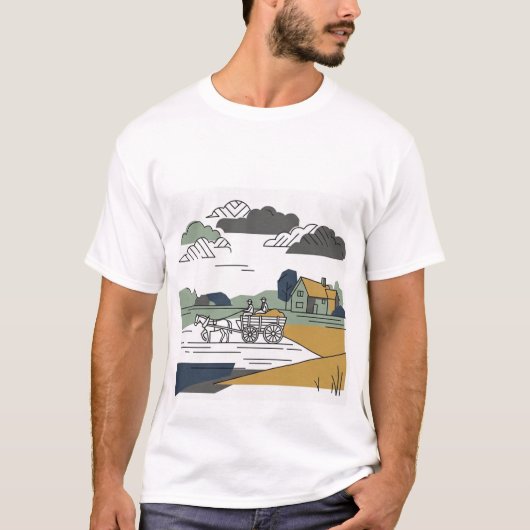 Constable’s Haywain Line Art Illustration T-Shirt (Vorderseite)