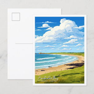 Constantine Bay Cornwall Art Travel Illustration Postkarte