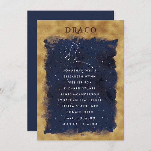 Constellation Celestial Seating Chart Card DRACO (Vorne/Hinten)