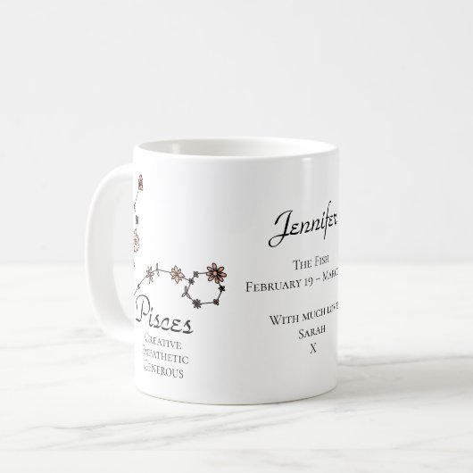 Constellation der Blume Pisces Zodiac Star Kaffeetasse (Vorderseite Links)
