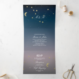 Constellation Gold Imitats Foil Ombre Sky Wedding Dreifach Gefaltete Einladung