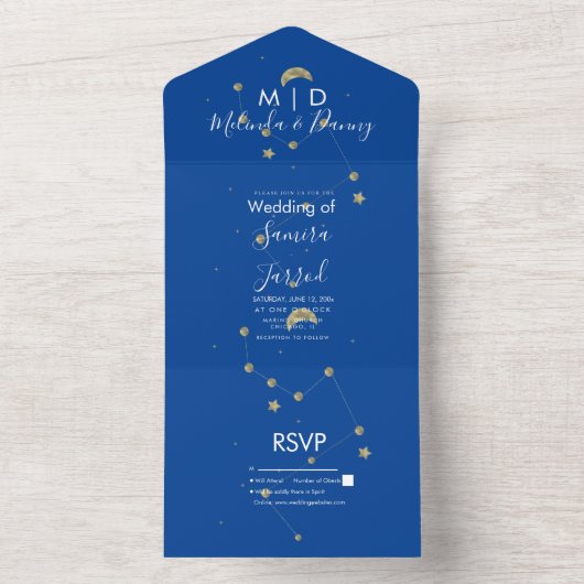 Constellation Gold Moon Astrologie Script Hochzeit All In One Einladung (Innen Boden)