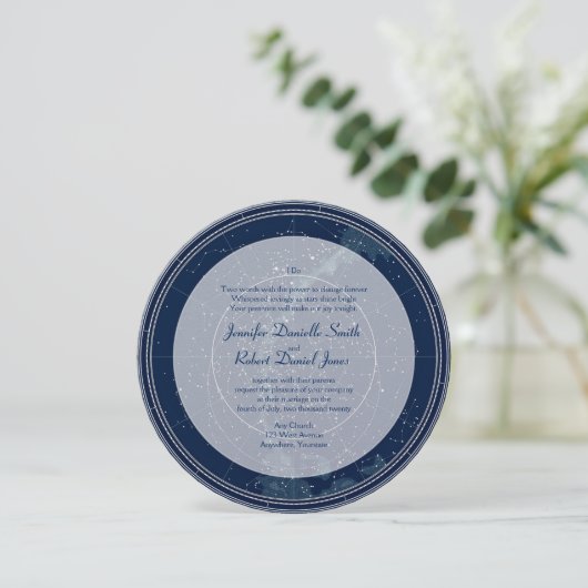 Constellation Night Sky Wedding Einladung (Stehend Vorderseite)