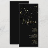 Constellation Script Black Gold Wedding Menü Menükarte (Vorne/Hinten)