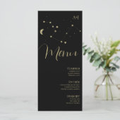 Constellation Script Black Gold Wedding Menü Menükarte (Stehend Vorderseite)