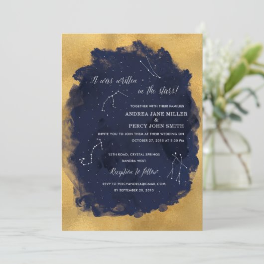 Constellation Star Celestial Wedding Einladung (Stehend Vorderseite)
