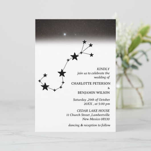 Constellation Starry Night Celestial Wedding Einladung (Stehend Vorderseite)