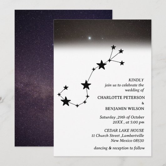 Constellation Starry Night Celestial Wedding Einladung (Vorne/Hinten)