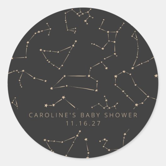 Constellations Stars Black Gold Custom Baby Shower Runder Aufkleber (Vorderseite)