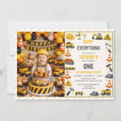 Construction 1ST Birthday | Builder Truck Party  Einladung (Vorderseite)
