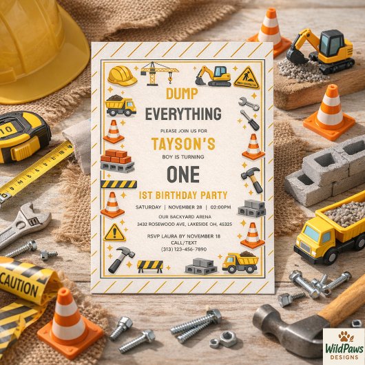 Construction 1ST Birthday | Builder Truck Party  Einladung
