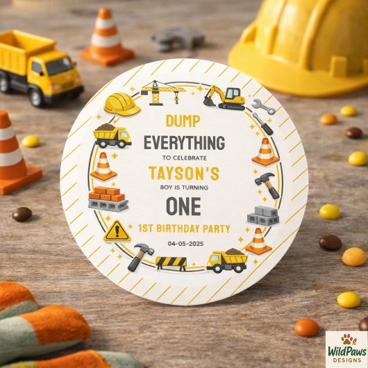 Construction 1ST Birthday | Builder Truck Party Runder Aufkleber