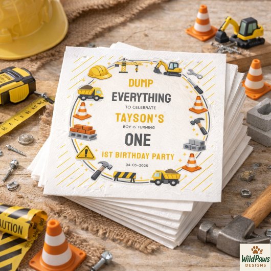 Construction 1ST Birthday | Builder Truck Party Serviette