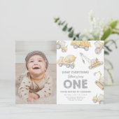 Construction 1st Birthday Party Einladung (Stehend Vorderseite)