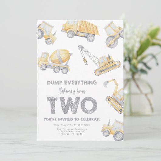 Construction 2nd Birthday Party Einladung (Stehend Vorderseite)