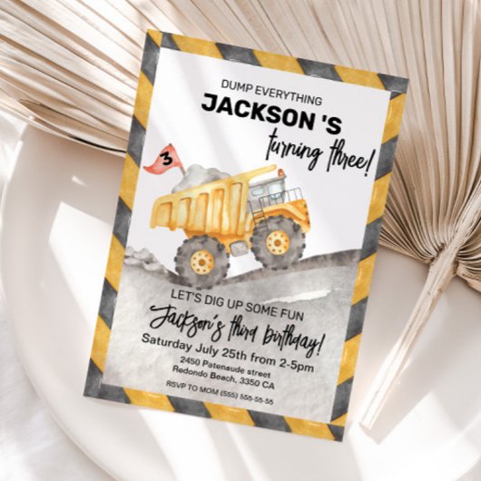 Construction 3rd birthay Dump Truck party Einladung