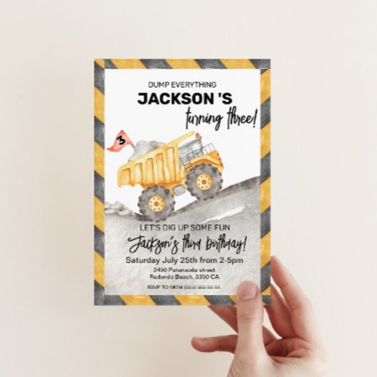 Construction 3rd birthay Dump Truck party Einladung