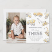 Construction 3rd THREE Birthday Party Einladung (Vorderseite)