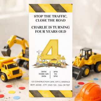 Construction 4th Birthday Invitation Einladung