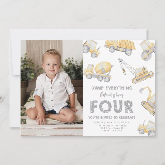 Construction 4th FOUR Birthday Party Einladung (Vorderseite)