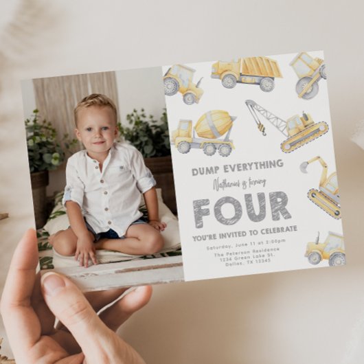 Construction 4th FOUR Birthday Party Einladung