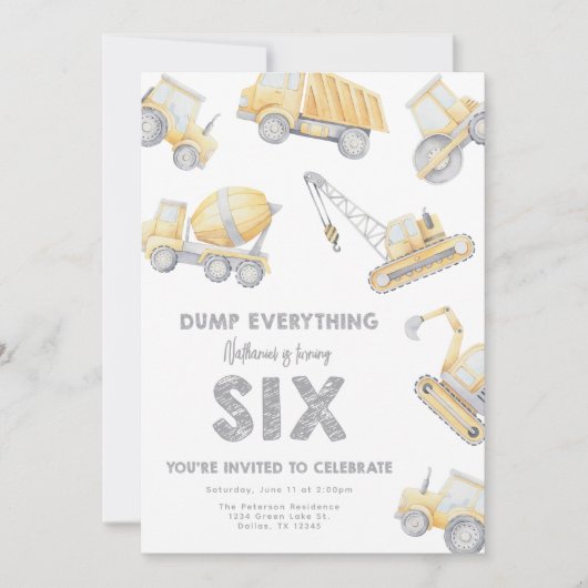 Construction 6th SIX Birthday Party Einladung (Vorderseite)