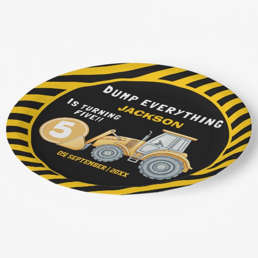 Construction Birthday 5 Party | Excavator Pappteller (Schrägansicht)