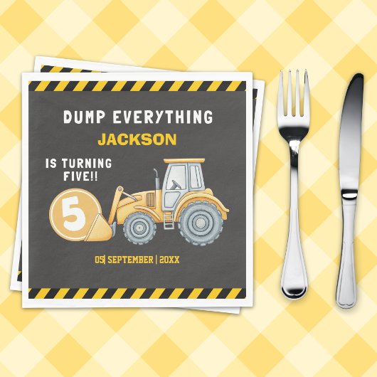 Construction Birthday 5 Party  | Excavator & Truck Serviette