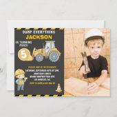 Construction Birthday 5 with Photo | Dump Truck  Einladung (Vorderseite)